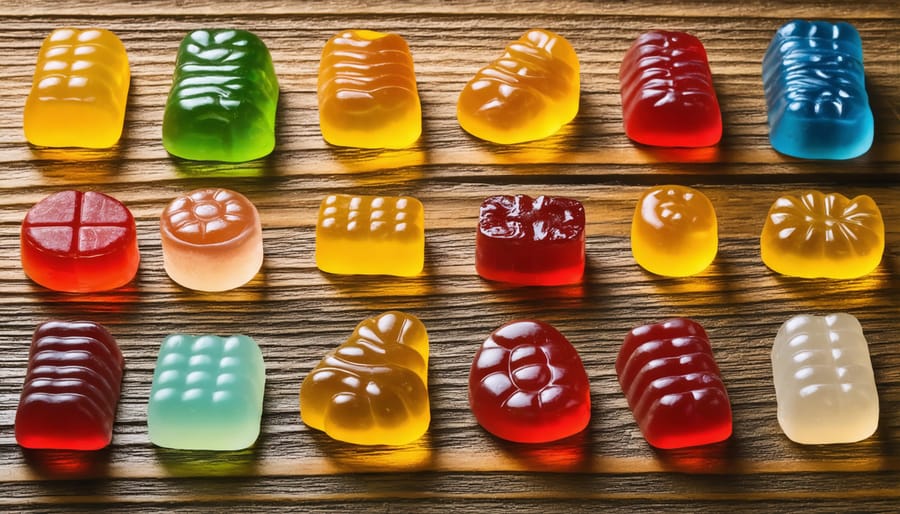 A variety of CBD gummies showcasing different shapes and colors