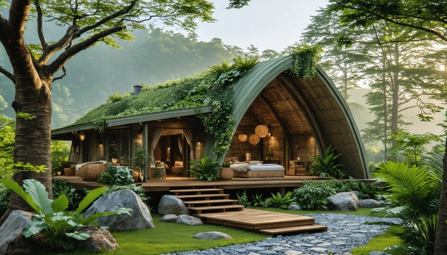 Luxurious eco-friendly accommodation surrounded by natural landscape with wellness facilities