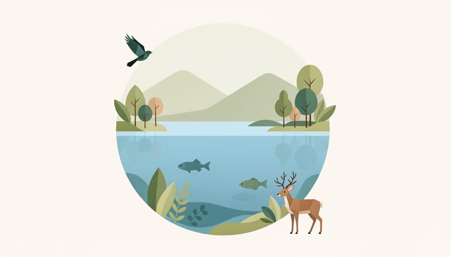 A clean stream with aquatic plants and a small footbridge in a protected natural area.